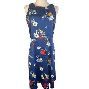 Banana Republic Size 6 Floral Sleeveless Dress Blue Polyester